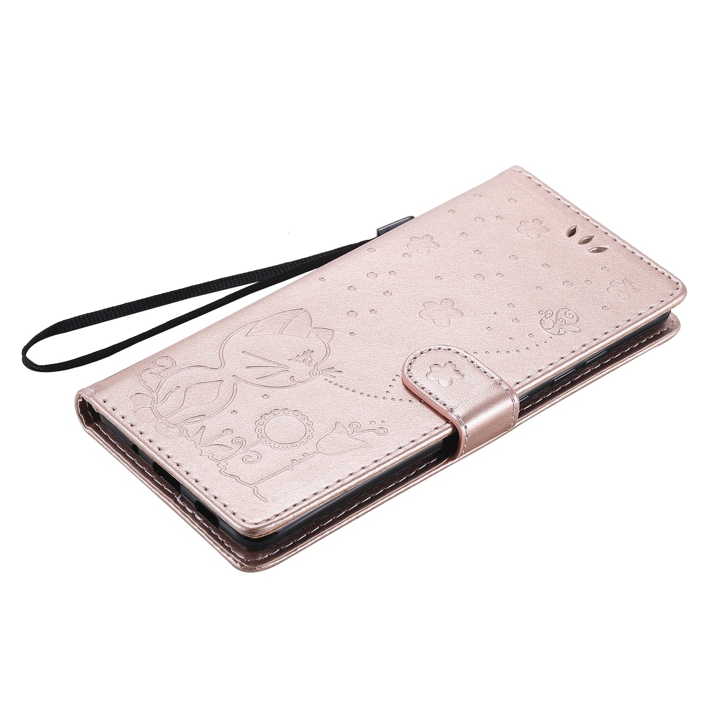 For Samsung Galaxy S20 FE Cat and Bee Embossed Flip Leather Phone Case Wallet Cover with Card Slots Cash Pocket Magnetic Stand Protective Shockproof TPU PU Leather Case with Wrist Strap