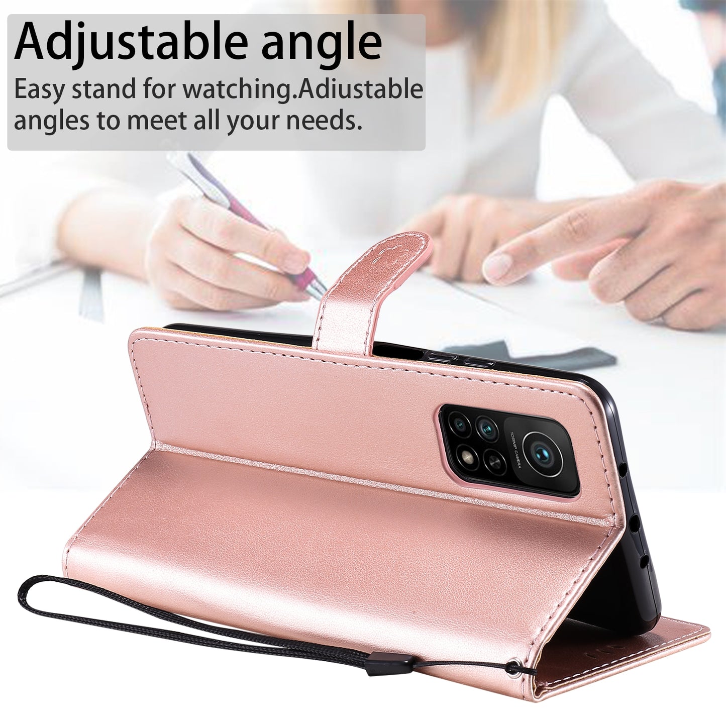 For Xiaomi 10T Pro 5G Cat and Bee Embossed Flip Leather Phone Case Wallet Cover with Card Slots Cash Pocket Magnetic Stand Protective Shockproof TPU PU Leather Case with Wrist Strap