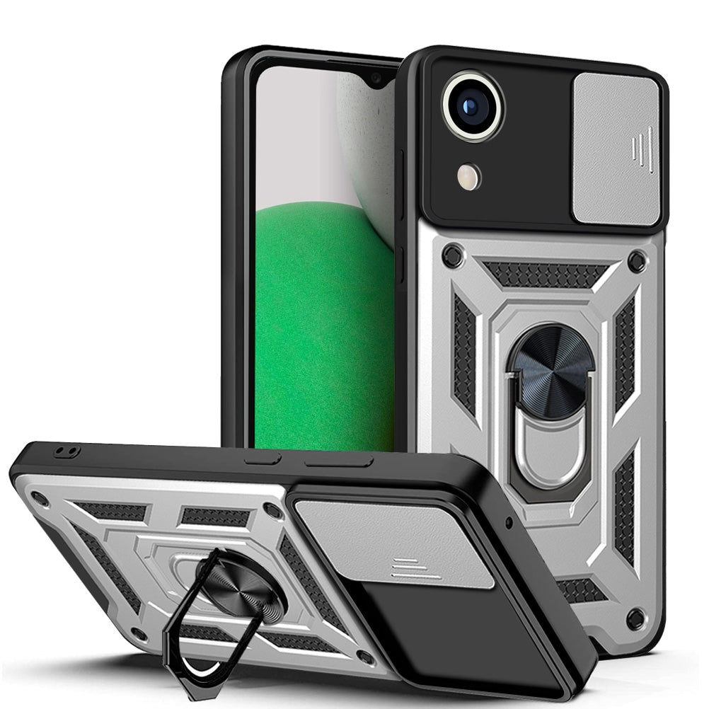 Samsung Galaxy A03 Core Sliding Camera Cover Magnetic Ring Stand Shockproof TPU + PC Protective Phone Case