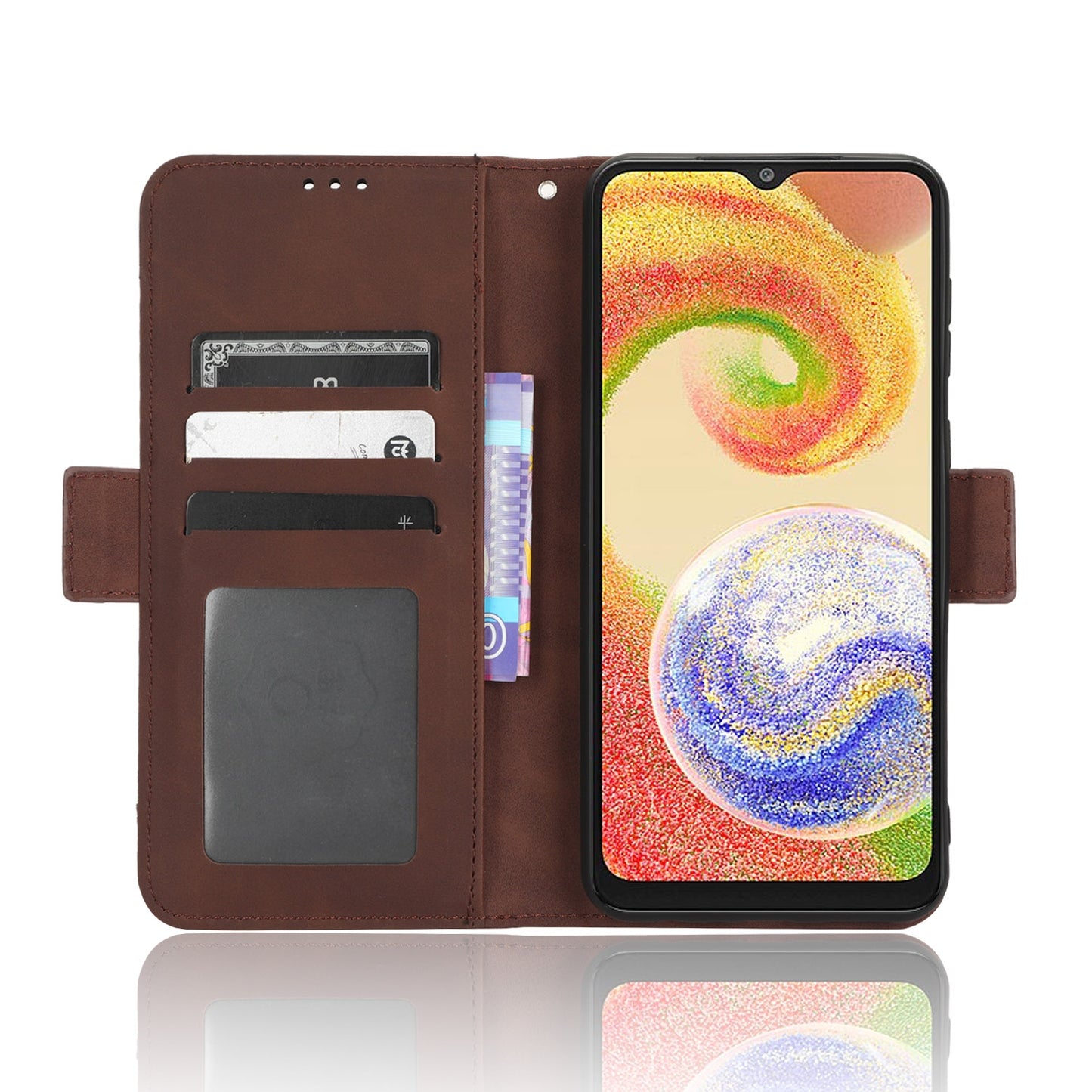 Samsung Galaxy A04 Skin Feel PU Leather Wallet Phone Case with Card Slots, Cash Pocket, Magnetic Closure, Built-In Stand, Full Protection TPU Cover