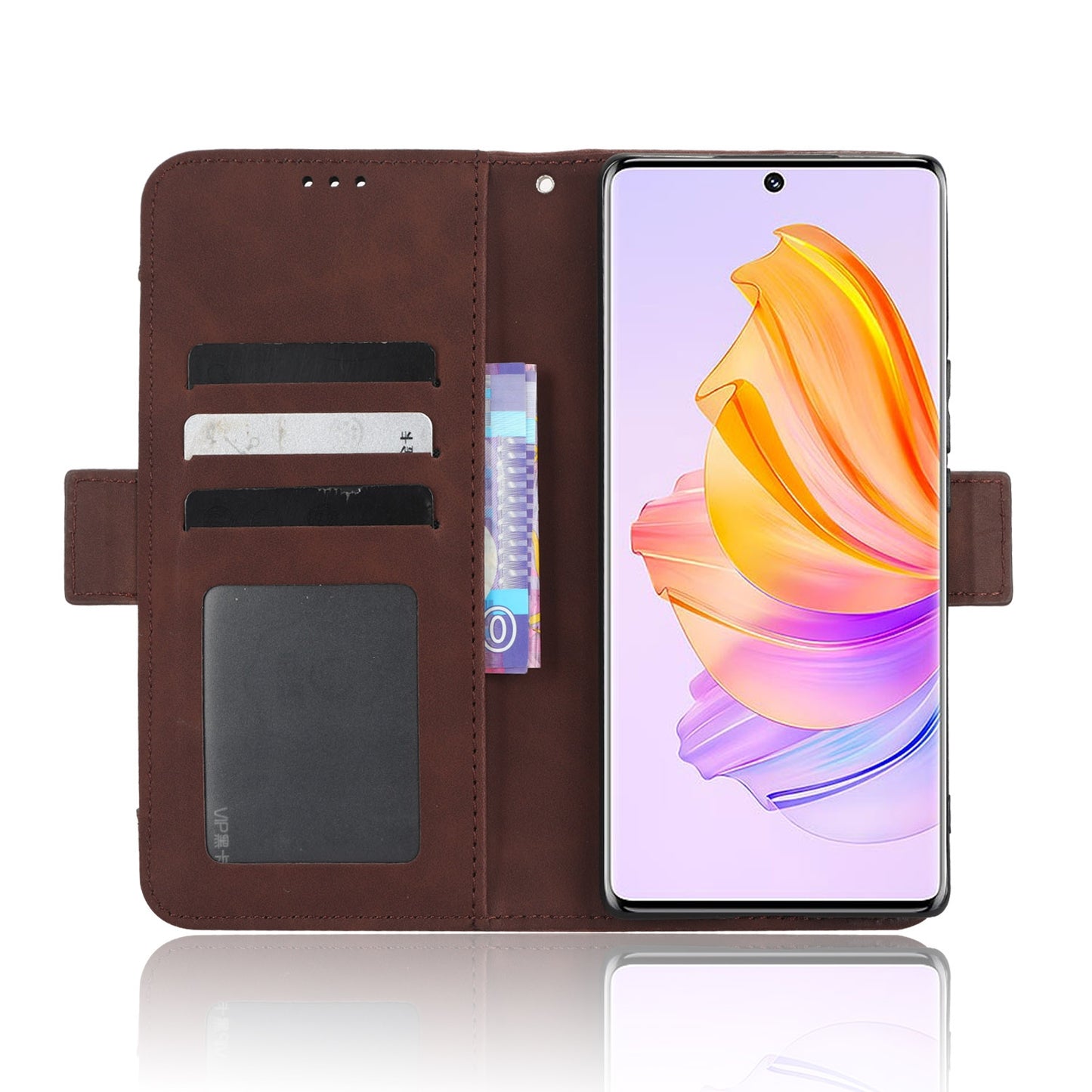 Honor 80 SE 5G Skin Feel PU Leather Wallet Phone Case with Card Slots, Cash Pocket, Magnetic Closure, Built-In Stand, Full Protection TPU Cover