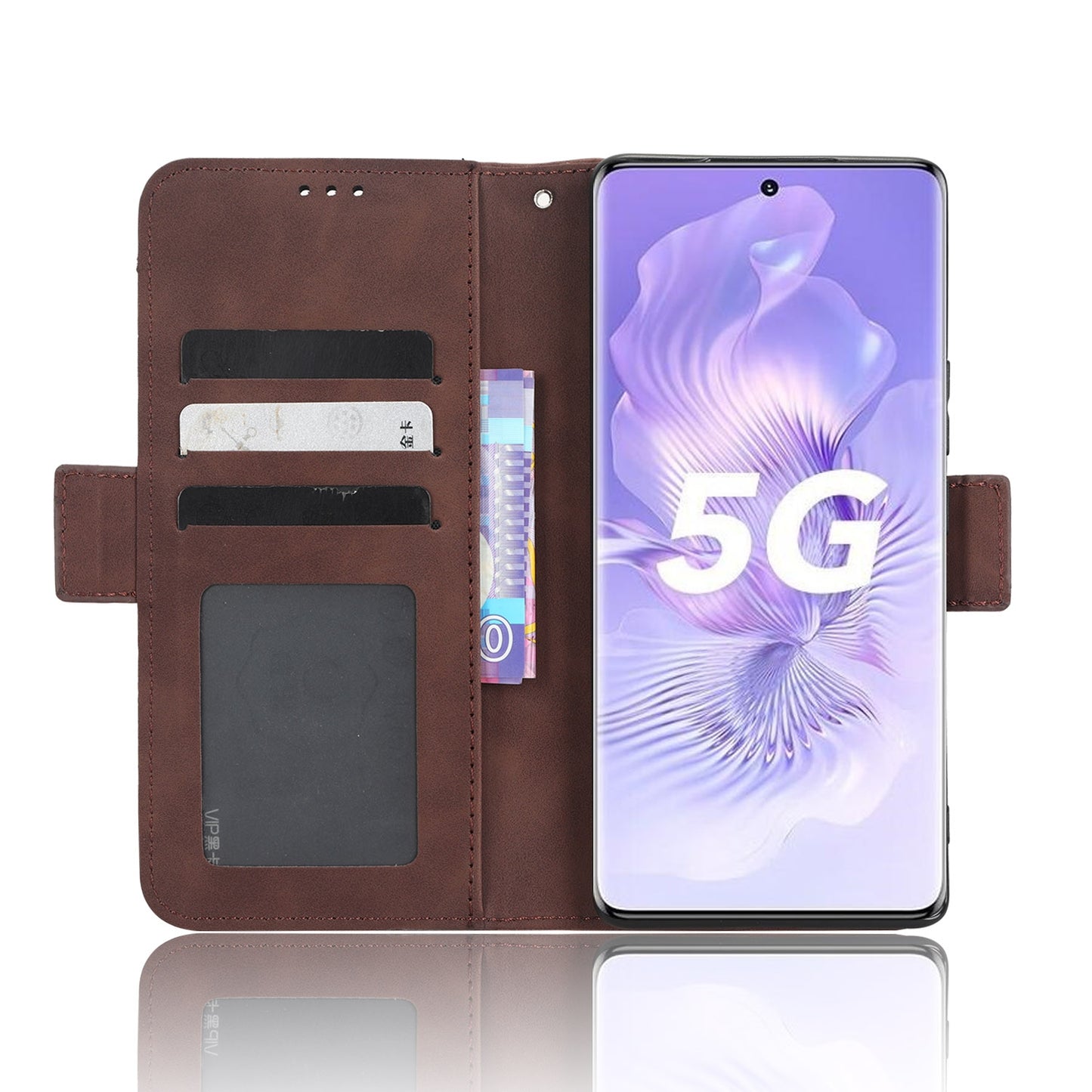 Honor 80 5G Skin Feel PU Leather Wallet Phone Case with Card Slots, Cash Pocket, Magnetic Closure, Built-In Stand, Full Protection TPU Cover