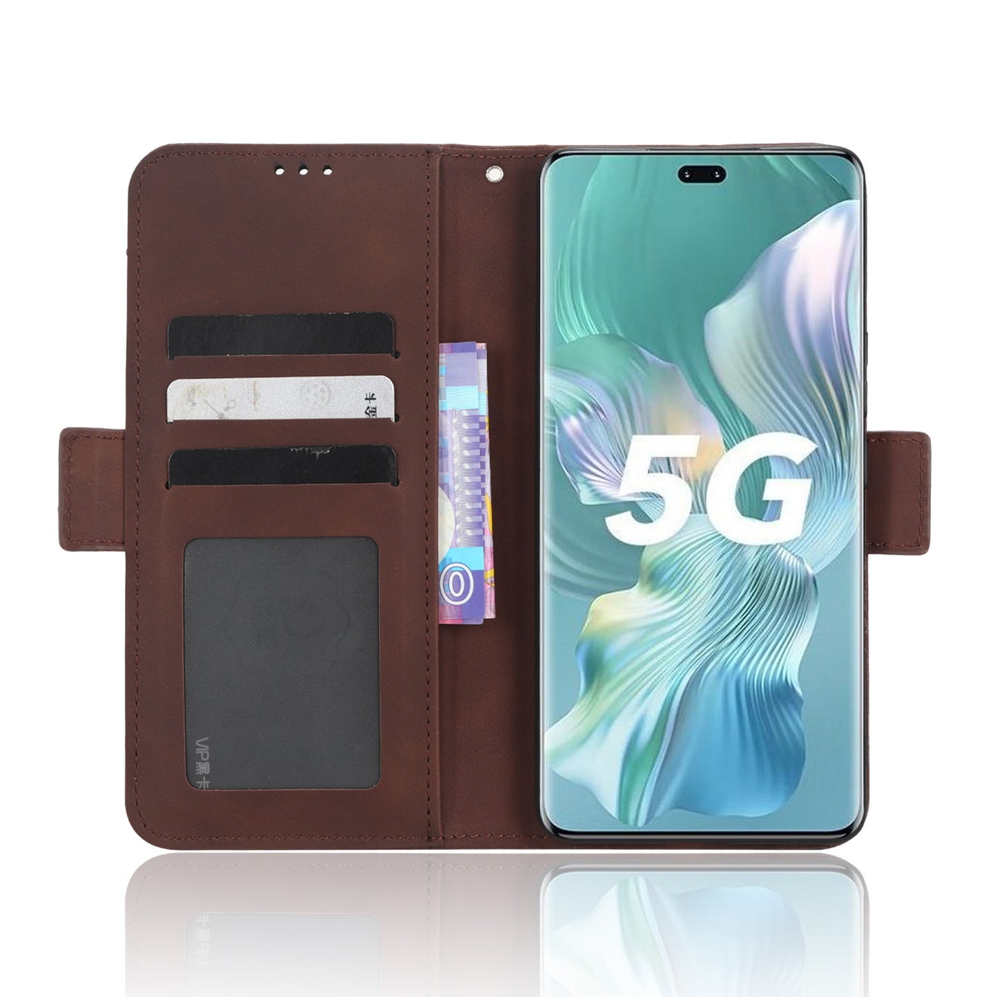 Honor 80 Pro 5G Skin Feel PU Leather Wallet Phone Case with Card Slots, Cash Pocket, Magnetic Closure, Built-In Stand, Full Protection TPU Cover