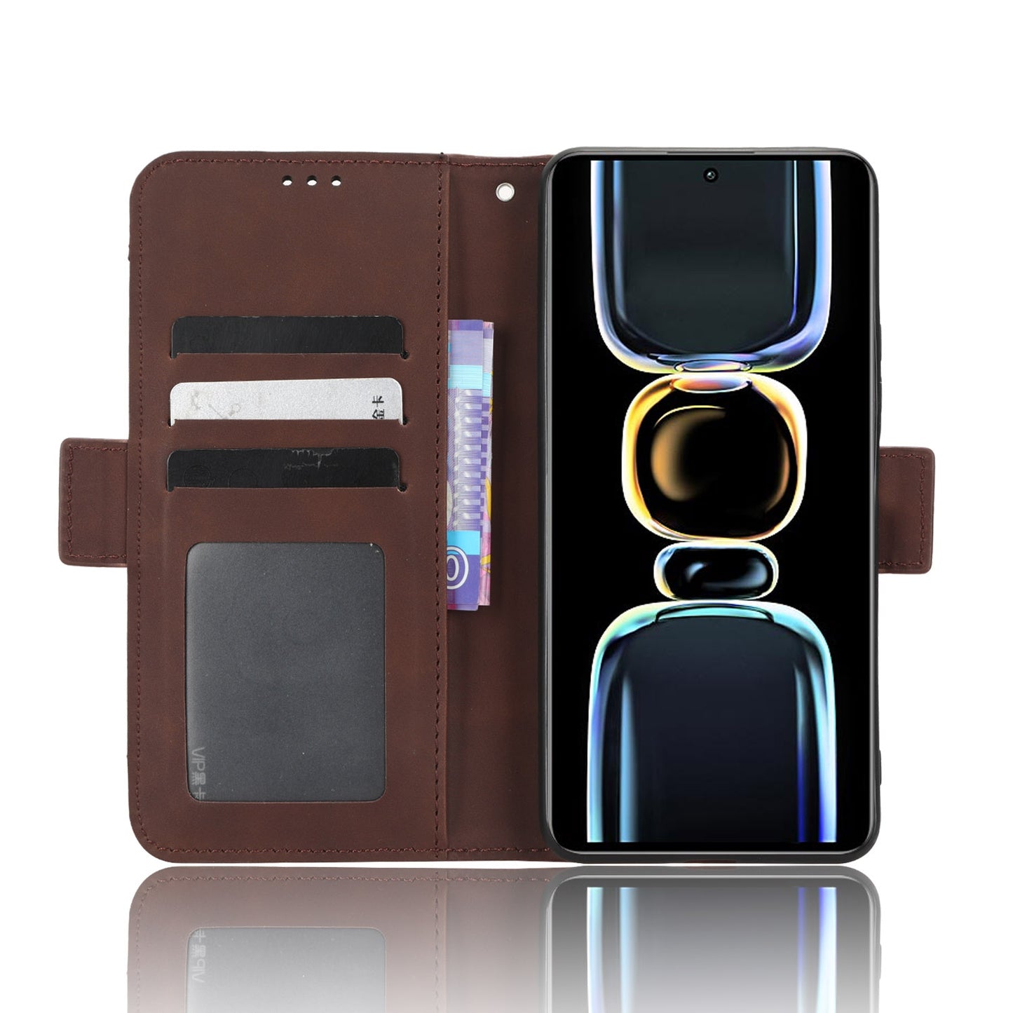 Xiaomi Redmi K60E 5G Skin Feel PU Leather Wallet Phone Case with Card Slots, Cash Pocket, Magnetic Closure, Built-In Stand, Full Protection TPU Cover