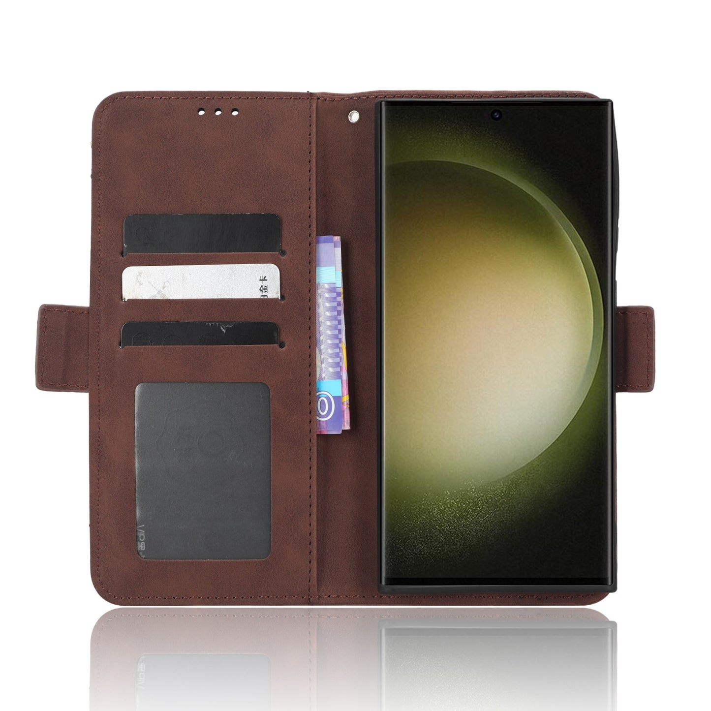 Samsung Galaxy S23 Ultra 5G Skin Feel PU Leather Wallet Phone Case with Card Slots, Cash Pocket, Magnetic Closure, Built-In Stand, Full Protection TPU Cover