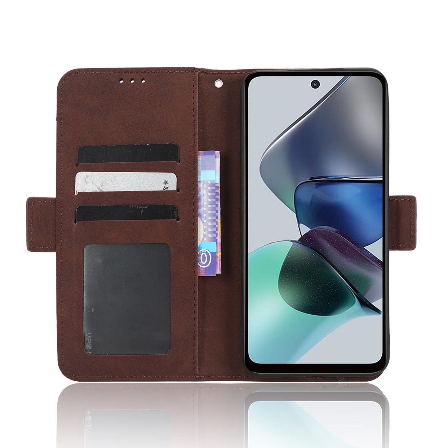 Motorola Moto G23 4G Skin Feel PU Leather Wallet Phone Case with Card Slots, Cash Pocket, Magnetic Closure, Built-In Stand, Full Protection TPU Cover
