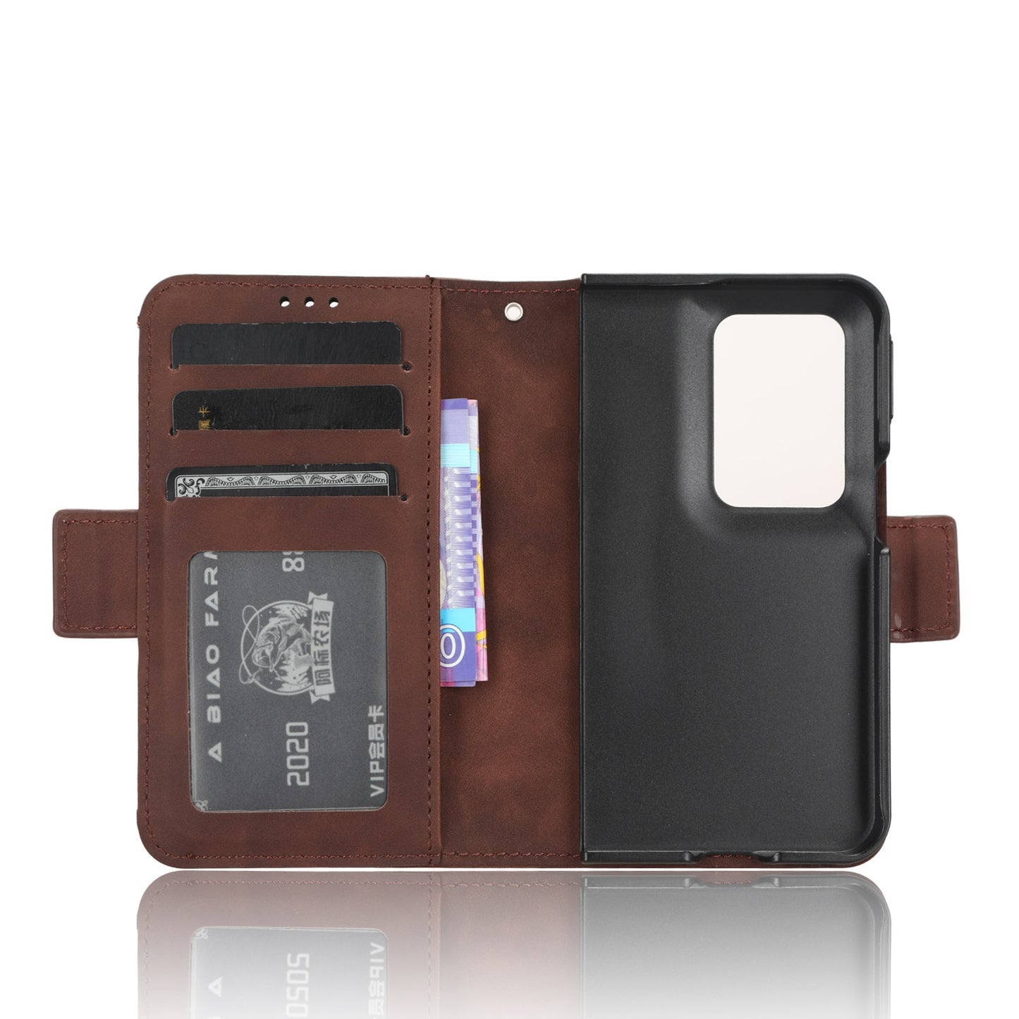 OPPO Find N2 Skin Feel PU Leather Wallet Phone Case with Card Slots, Cash Pocket, Magnetic Closure, Built-In Stand, Full Protection TPU Cover