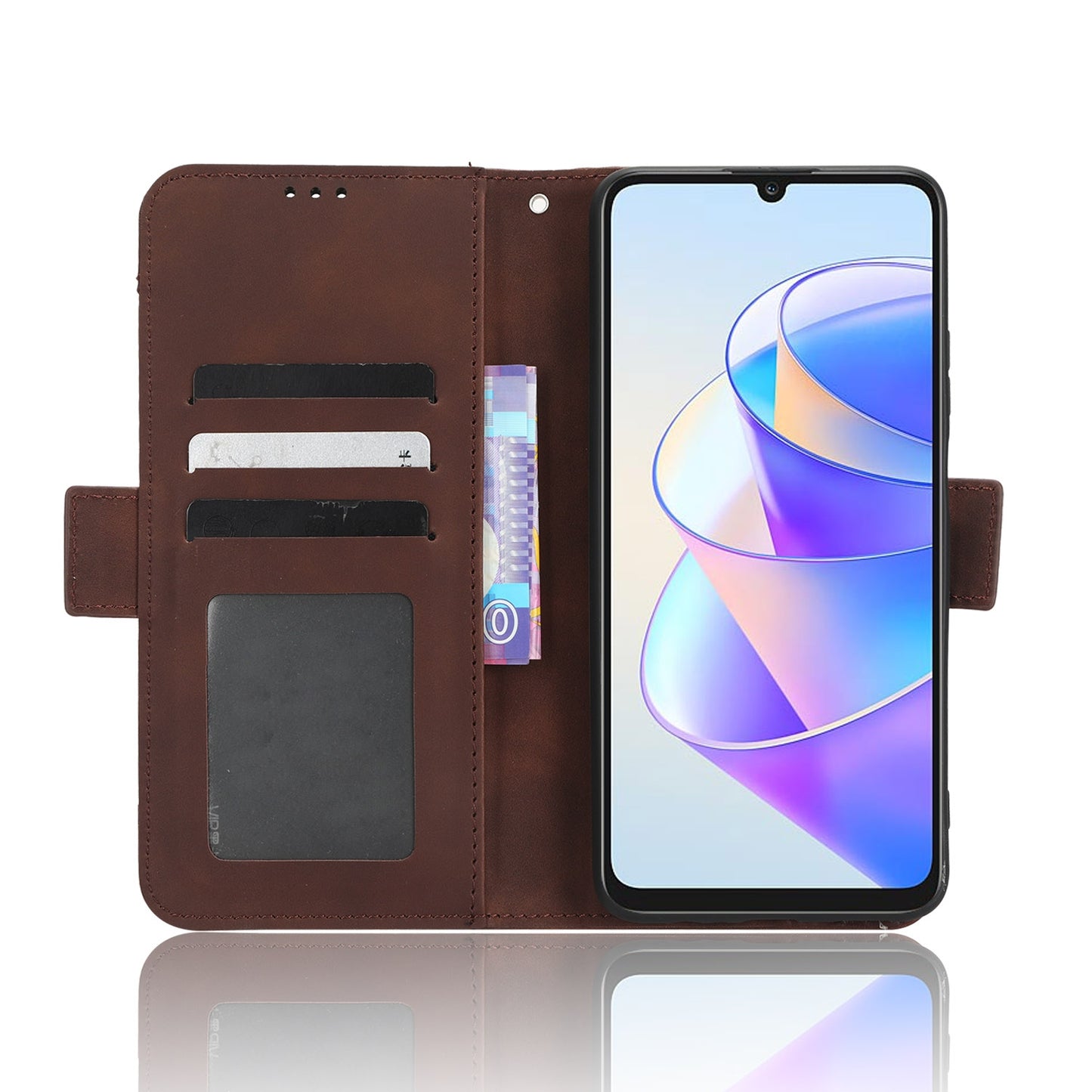 Honor X7a Skin Feel PU Leather Wallet Phone Case with Card Slots, Cash Pocket, Magnetic Closure, Built-In Stand, Full Protection TPU Cover
