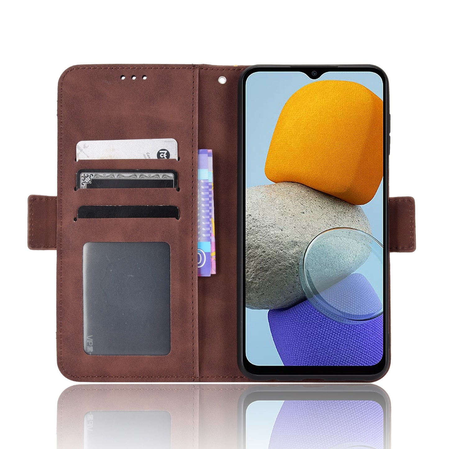 Samsung Galaxy M13 4G Skin Feel PU Leather Wallet Phone Case with Card Slots, Cash Pocket, Magnetic Closure, Built-In Stand, Full Protection TPU Cover