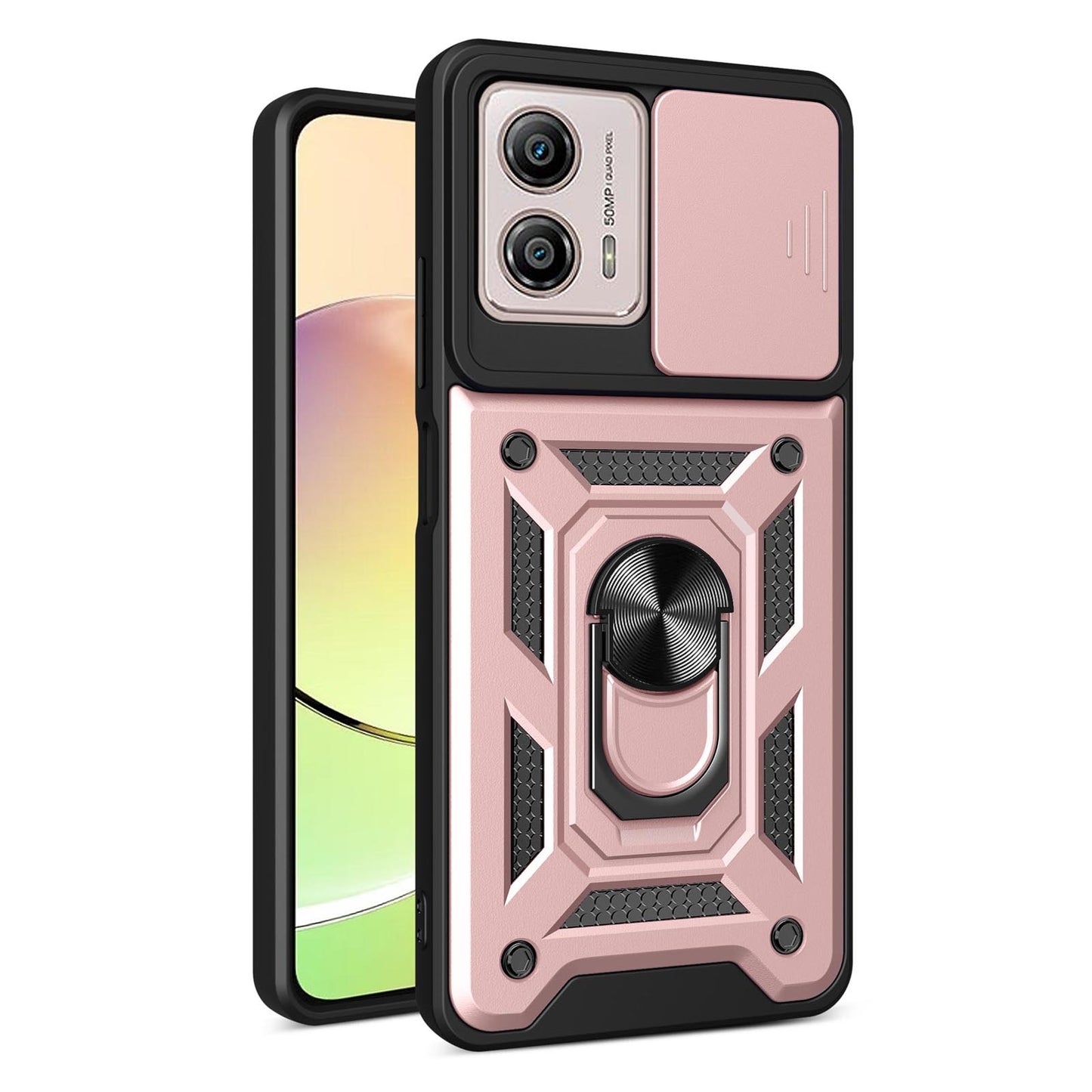 Motorola Moto G23 5G Sliding Camera Cover Magnetic Ring Stand Shockproof TPU + PC Protective Phone Case