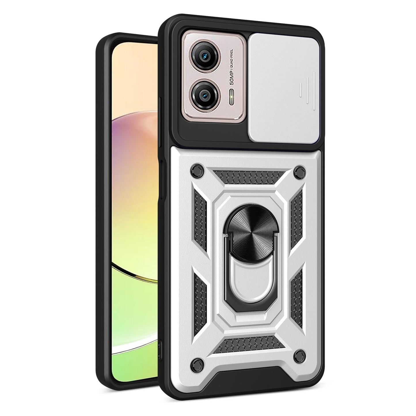 Motorola Moto G13 Sliding Camera Cover Magnetic Ring Stand Shockproof TPU + PC Protective Phone Case