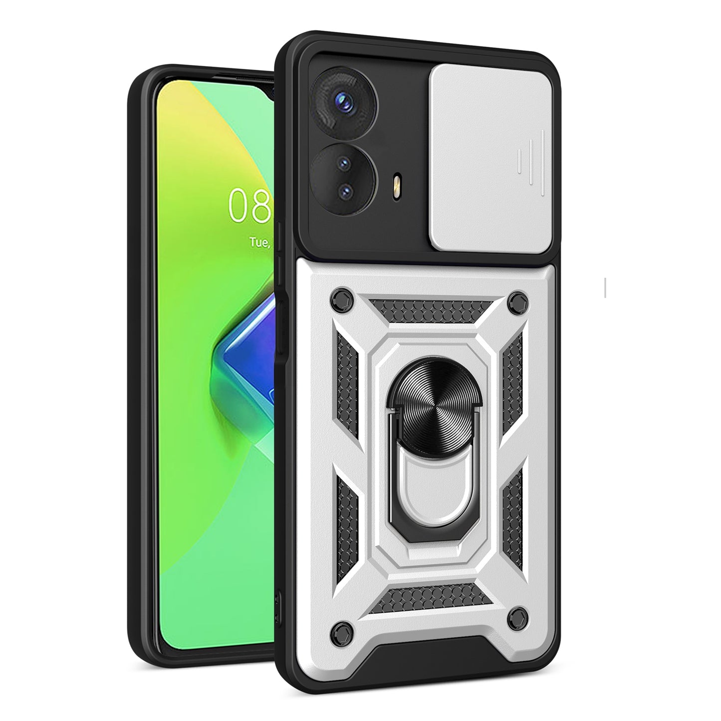 Motorola Moto G73 5G Sliding Camera Cover Magnetic Ring Stand Shockproof TPU + PC Protective Phone Case