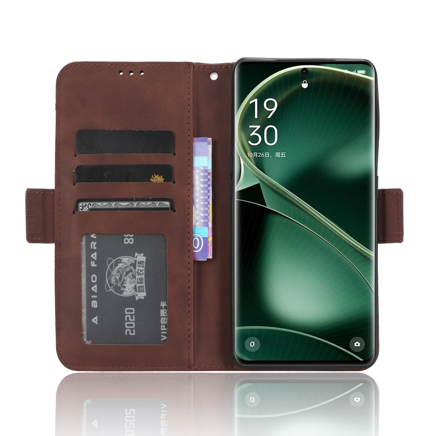OPPO Find X6 Pro Skin Feel PU Leather Wallet Phone Case with Card Slots, Cash Pocket, Magnetic Closure, Built-In Stand, Full Protection TPU Cover