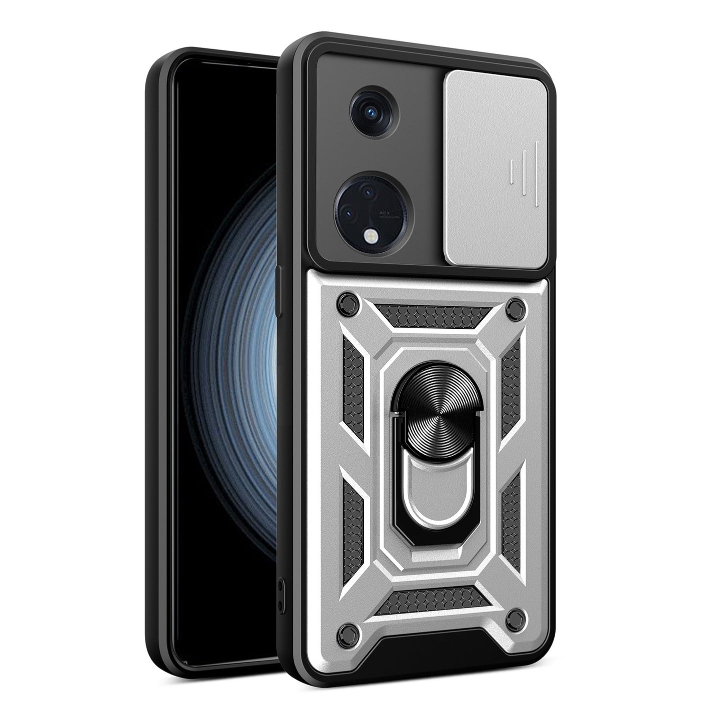 OPPO Reno8 T 5G Sliding Camera Cover Magnetic Ring Stand Shockproof TPU + PC Protective Phone Case