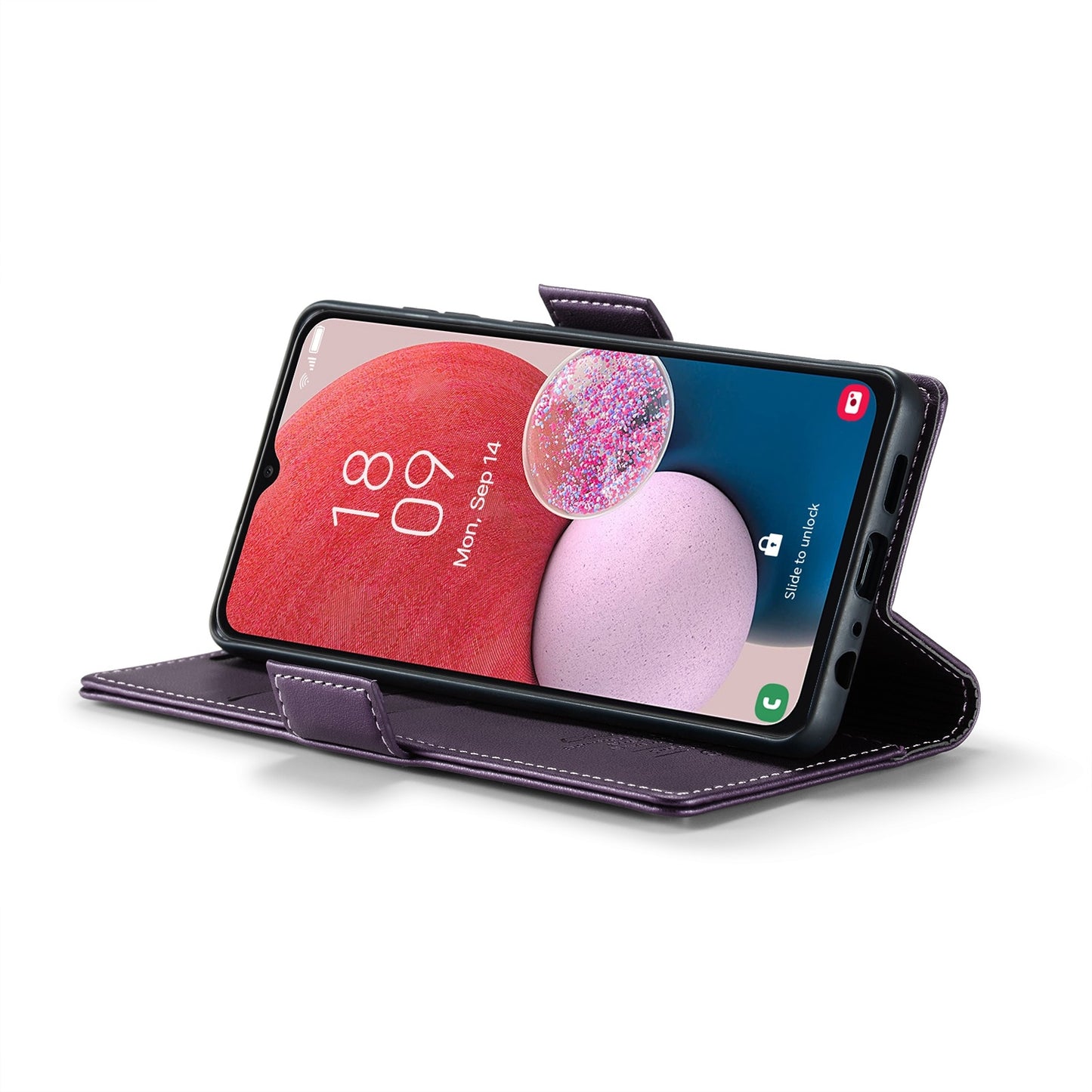 Samsung Galaxy M13 5G Litchi Texture RFID Anti-theft Leather Phone Case with Butterfly Buckle, Stand & Card Wallet with TPU Shell