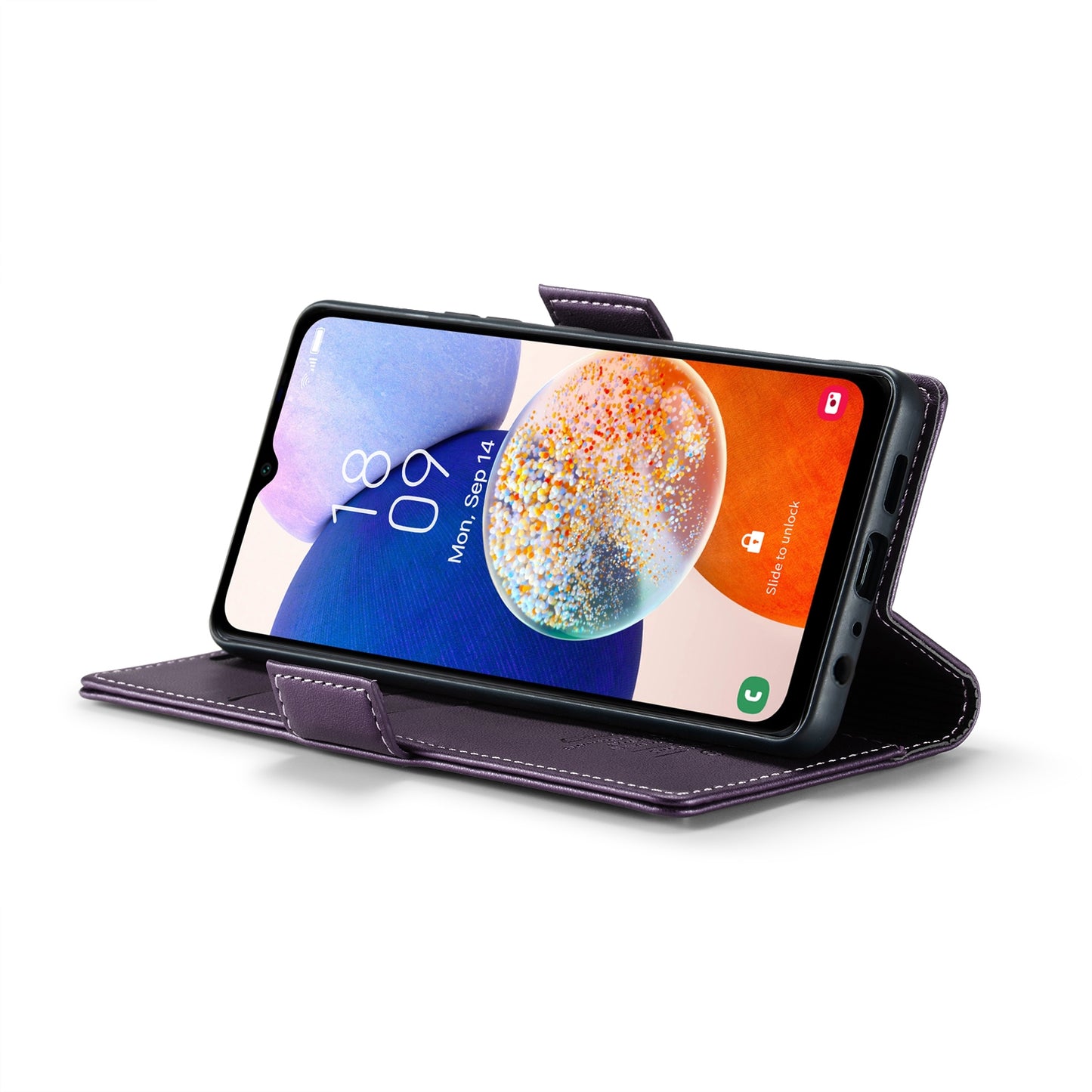 Samsung Galaxy A14 4G/5G Litchi Texture RFID Anti-theft Leather Phone Case with Butterfly Buckle, Stand & Card Wallet with TPU Shell