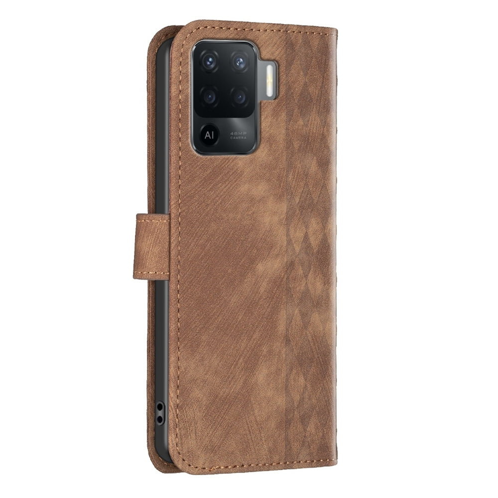 OPPO Reno5 F Plaid Embossed Leather Phone Case – Premium Wallet Kickstand & Shock Absorption for Durable Protection