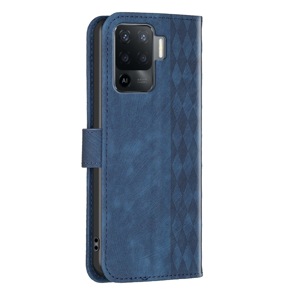 OPPO Reno5 F Plaid Embossed Leather Phone Case – Premium Wallet Kickstand & Shock Absorption for Durable Protection