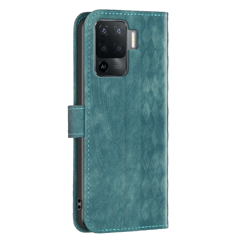 OPPO Reno5 F Plaid Embossed Leather Phone Case – Premium Wallet Kickstand & Shock Absorption for Durable Protection