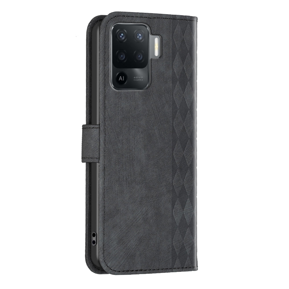 OPPO Reno5 F Plaid Embossed Leather Phone Case – Premium Wallet Kickstand & Shock Absorption for Durable Protection