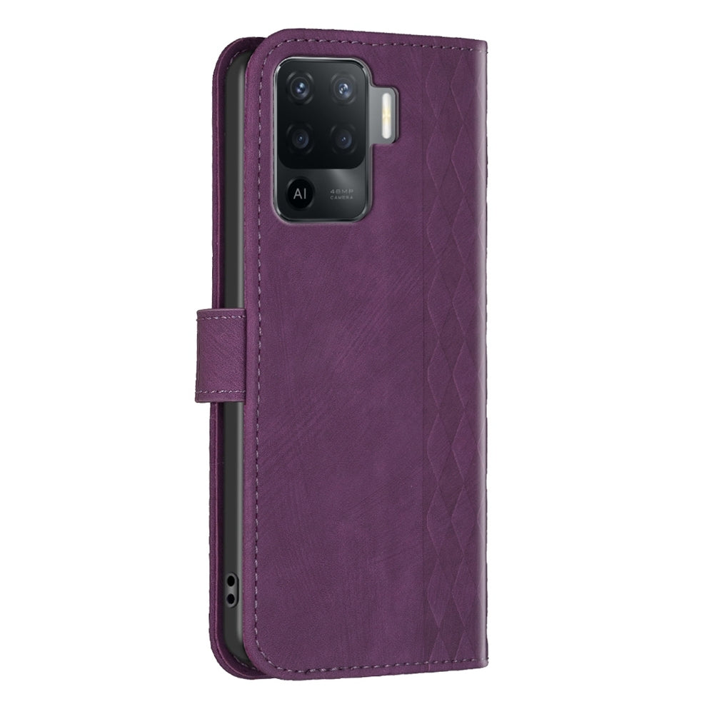 OPPO Reno5 F Plaid Embossed Leather Phone Case – Premium Wallet Kickstand & Shock Absorption for Durable Protection