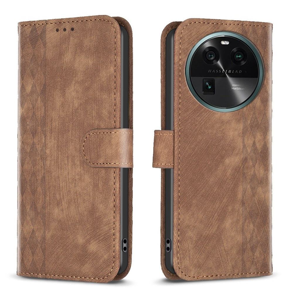 OPPO Find X6 Plaid Embossed Leather Phone Case – Premium Wallet Kickstand & Shock Absorption for Durable Protection