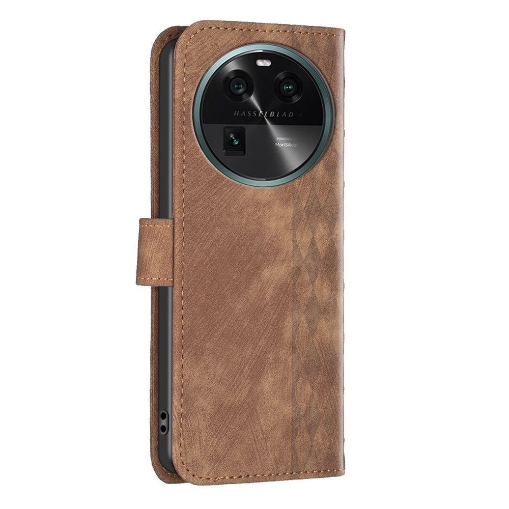 OPPO Find X6 Plaid Embossed Leather Phone Case – Premium Wallet Kickstand & Shock Absorption for Durable Protection