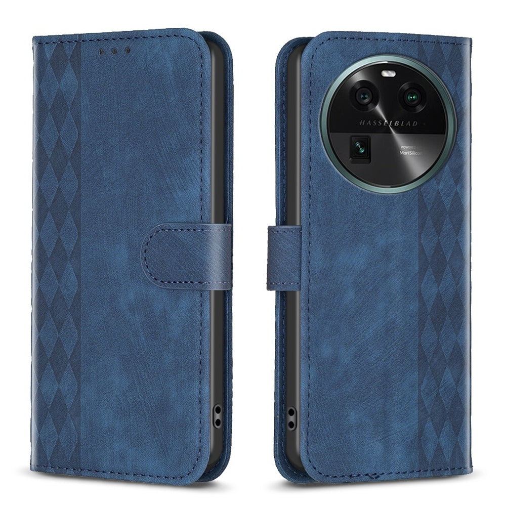 OPPO Find X6 Plaid Embossed Leather Phone Case – Premium Wallet Kickstand & Shock Absorption for Durable Protection