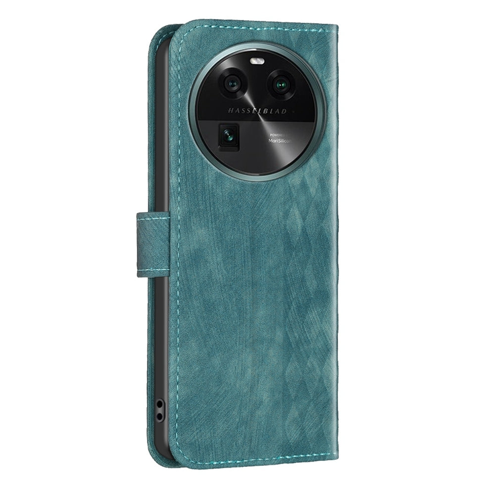 OPPO Find X6 Plaid Embossed Leather Phone Case – Premium Wallet Kickstand & Shock Absorption for Durable Protection