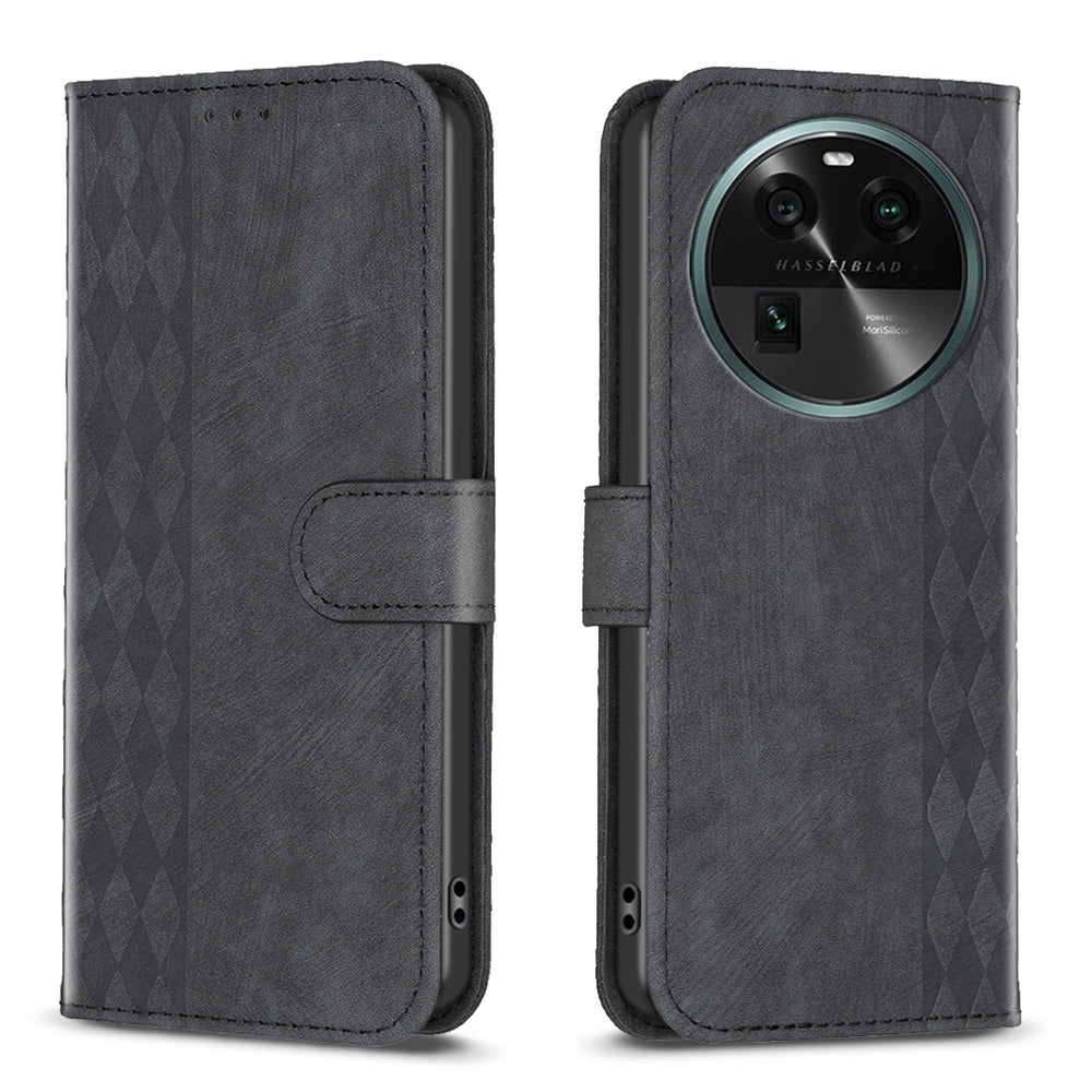 OPPO Find X6 Plaid Embossed Leather Phone Case – Premium Wallet Kickstand & Shock Absorption for Durable Protection