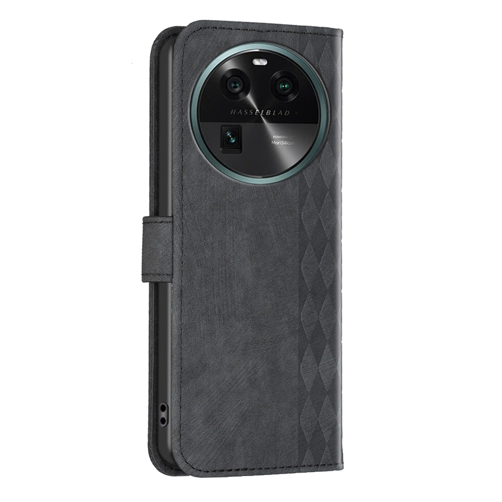 OPPO Find X6 Plaid Embossed Leather Phone Case – Premium Wallet Kickstand & Shock Absorption for Durable Protection