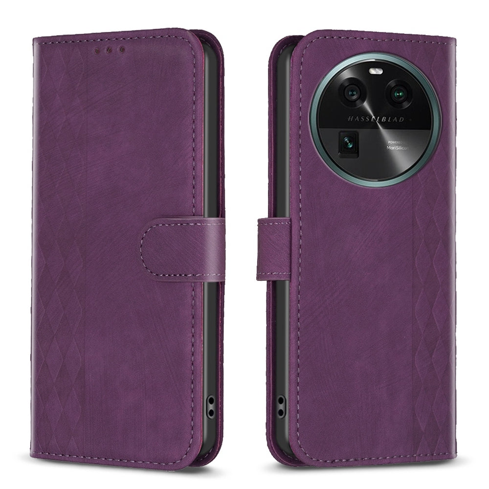 OPPO Find X6 Plaid Embossed Leather Phone Case – Premium Wallet Kickstand & Shock Absorption for Durable Protection