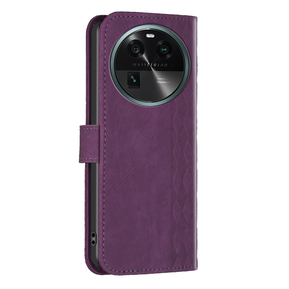OPPO Find X6 Plaid Embossed Leather Phone Case – Premium Wallet Kickstand & Shock Absorption for Durable Protection