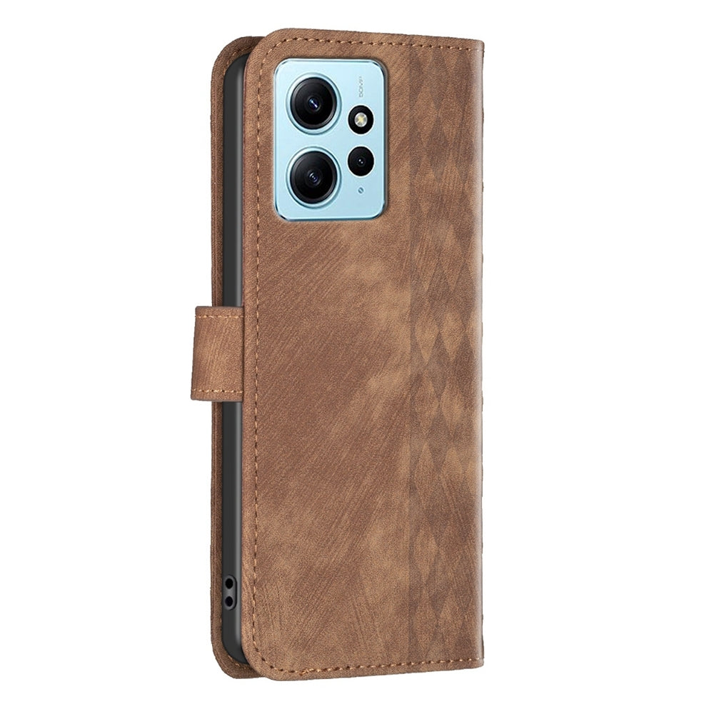 Xiaomi Redmi Note 12 4G Global Plaid Embossed Leather Phone Case – Premium Wallet Kickstand & Shock Absorption for Durable Protection