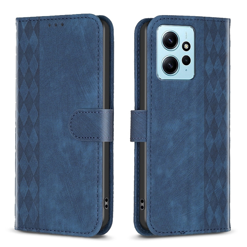 Xiaomi Redmi Note 12 4G Global Plaid Embossed Leather Phone Case – Premium Wallet Kickstand & Shock Absorption for Durable Protection