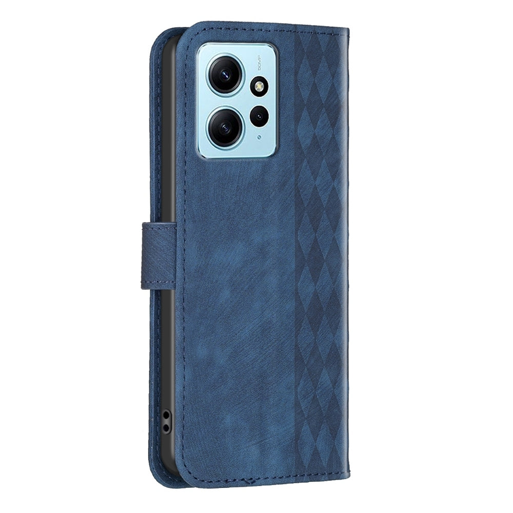 Xiaomi Redmi Note 12 4G Global Plaid Embossed Leather Phone Case – Premium Wallet Kickstand & Shock Absorption for Durable Protection