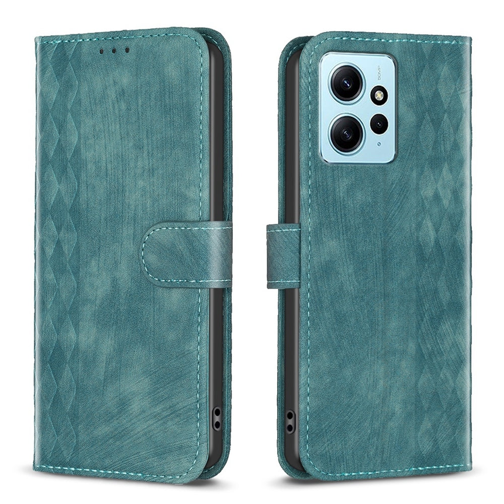 Xiaomi Redmi Note 12 4G Global Plaid Embossed Leather Phone Case – Premium Wallet Kickstand & Shock Absorption for Durable Protection