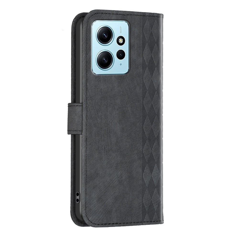 Xiaomi Redmi Note 12 4G Global Plaid Embossed Leather Phone Case – Premium Wallet Kickstand & Shock Absorption for Durable Protection