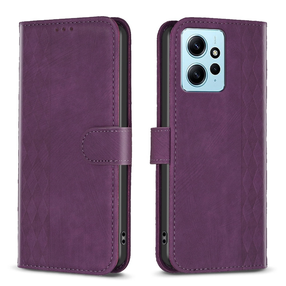 Xiaomi Redmi Note 12 4G Global Plaid Embossed Leather Phone Case – Premium Wallet Kickstand & Shock Absorption for Durable Protection