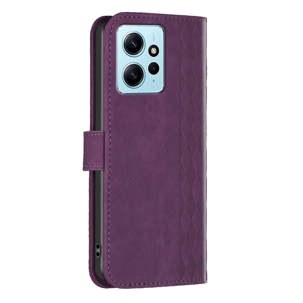 Xiaomi Redmi Note 12 4G Global Plaid Embossed Leather Phone Case – Premium Wallet Kickstand & Shock Absorption for Durable Protection