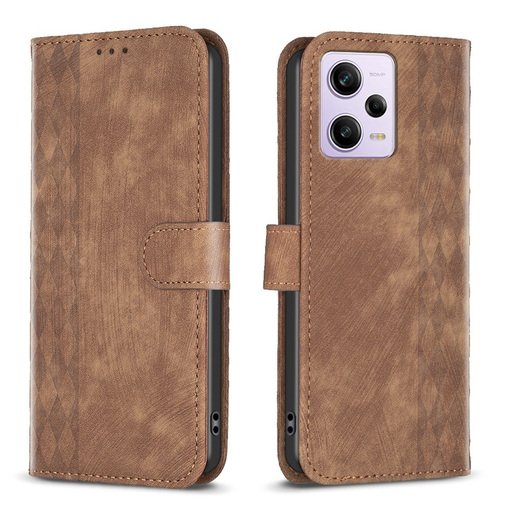 Xiaomi Redmi Note 12 Pro Global Plaid Embossed Leather Phone Case – Premium Wallet Kickstand & Shock Absorption for Durable Protection