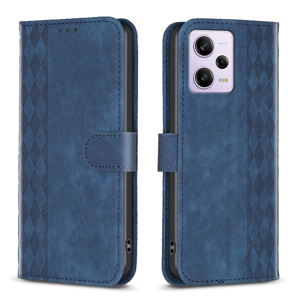 Xiaomi Redmi Note 12 Pro Global Plaid Embossed Leather Phone Case – Premium Wallet Kickstand & Shock Absorption for Durable Protection