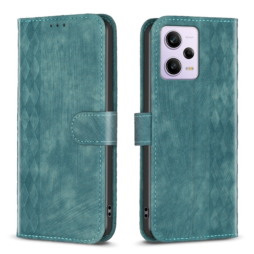 Xiaomi Redmi Note 12 Pro Global Plaid Embossed Leather Phone Case – Premium Wallet Kickstand & Shock Absorption for Durable Protection