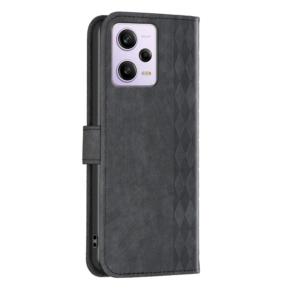 Xiaomi Redmi Note 12 Pro Global Plaid Embossed Leather Phone Case – Premium Wallet Kickstand & Shock Absorption for Durable Protection