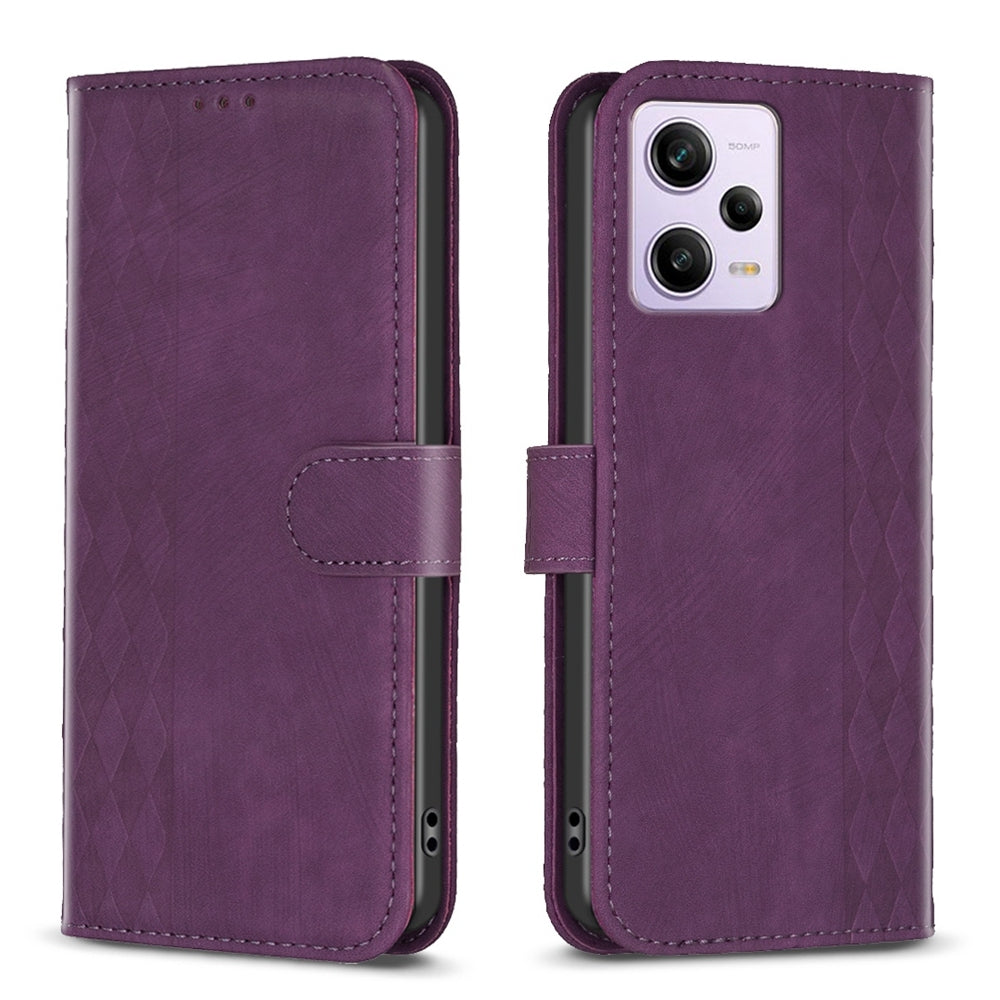 Xiaomi Redmi Note 12 Pro Global Plaid Embossed Leather Phone Case – Premium Wallet Kickstand & Shock Absorption for Durable Protection