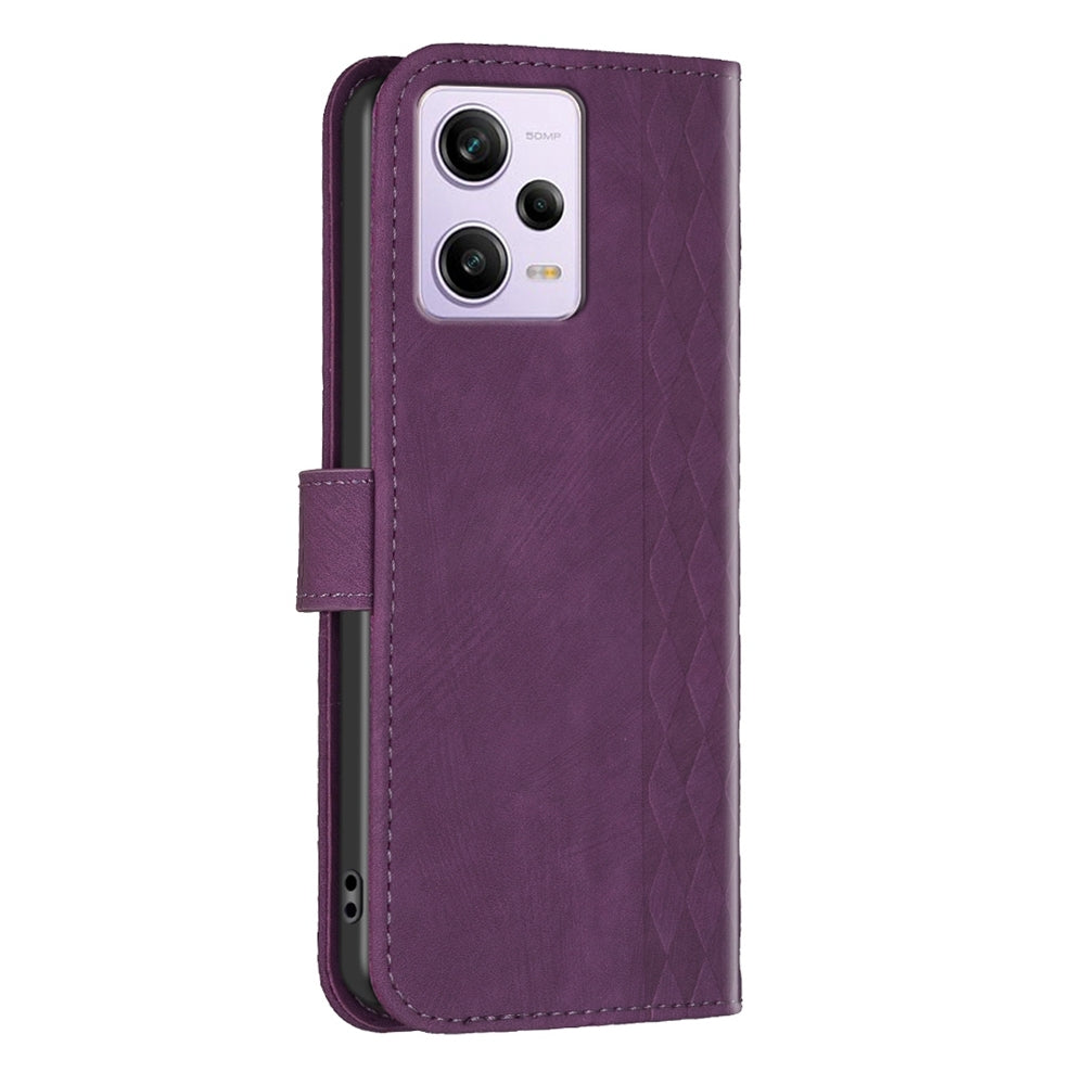 Xiaomi Redmi Note 12 Pro Global Plaid Embossed Leather Phone Case – Premium Wallet Kickstand & Shock Absorption for Durable Protection