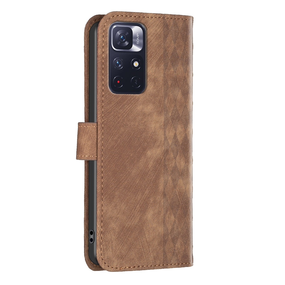 Xiaomi Redmi Note 11 Plaid Embossed Leather Phone Case – Premium Wallet Kickstand & Shock Absorption for Durable Protection