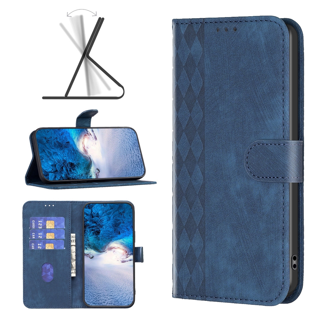 Xiaomi Redmi Note 12S 4G Plaid Embossed Leather Phone Case – Premium Wallet Kickstand & Shock Absorption for Durable Protection