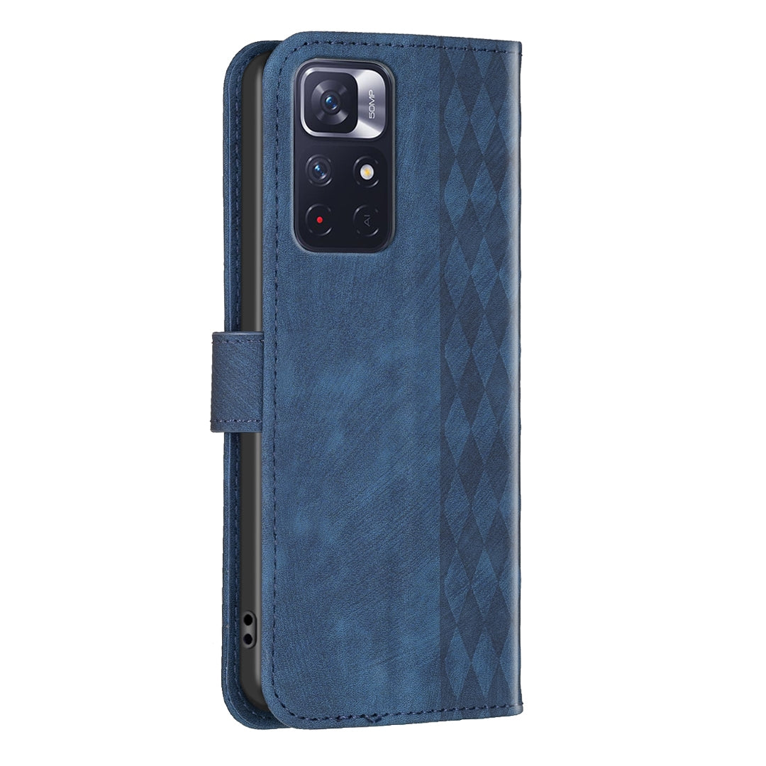 Xiaomi Redmi Note 11 Plaid Embossed Leather Phone Case – Premium Wallet Kickstand & Shock Absorption for Durable Protection