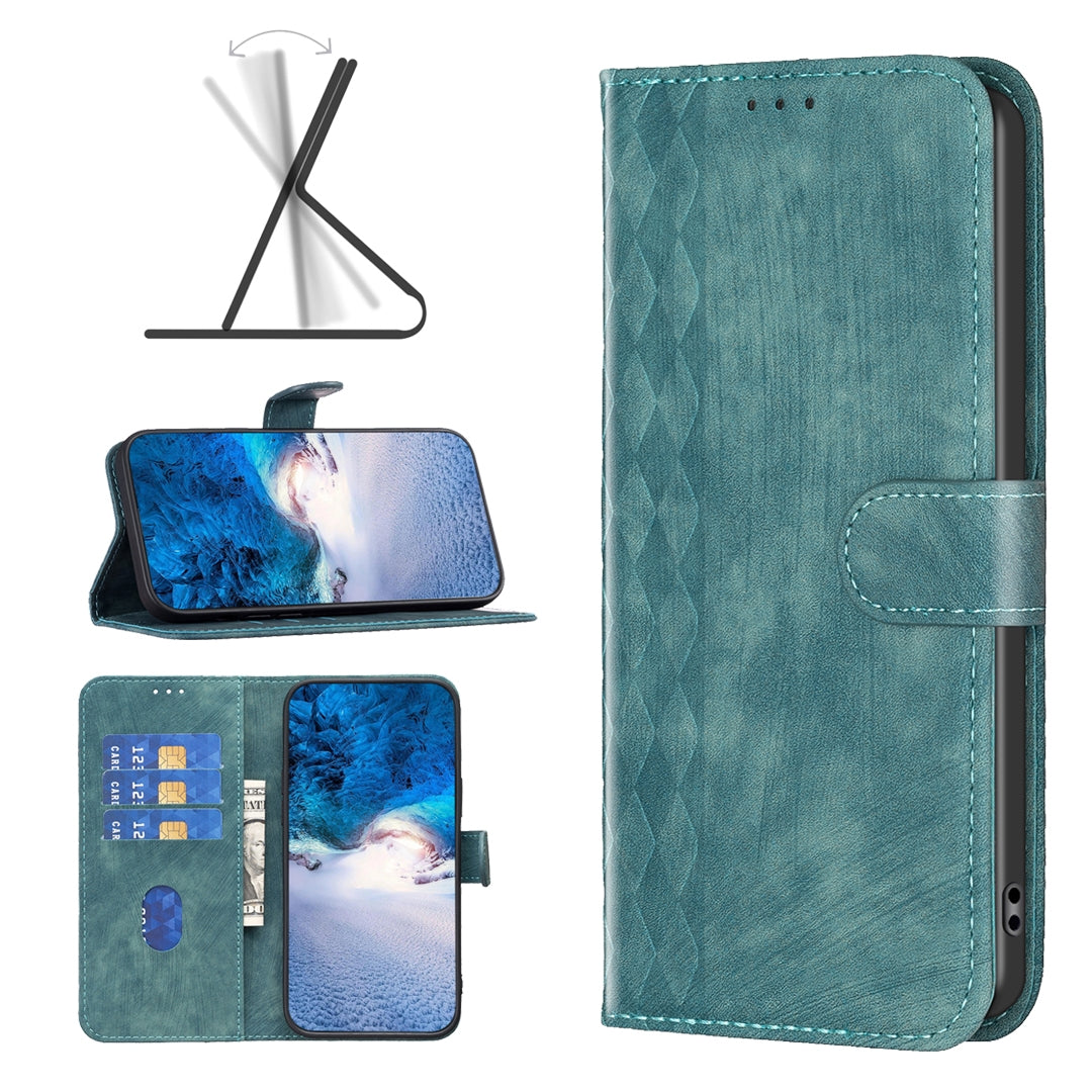 Xiaomi Redmi Note 11 Plaid Embossed Leather Phone Case – Premium Wallet Kickstand & Shock Absorption for Durable Protection